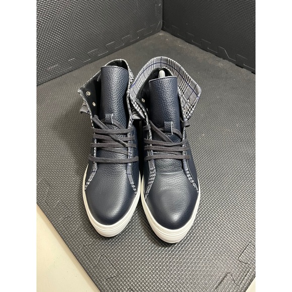 Sarah Flint Charlotte Sneaker in Navy Leather and Houndstooth Fabric 40 US 9-9.5 - Picture 2 of 9